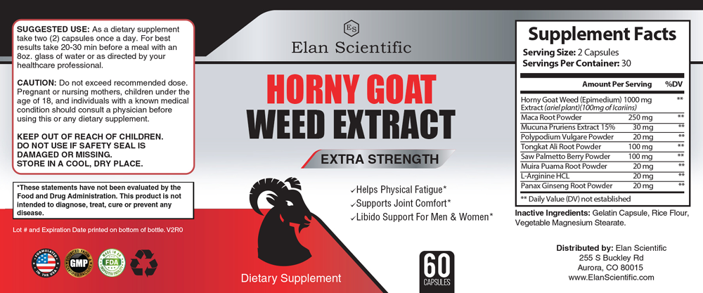 Elan Scientific Horny Goat Weed Supplement Facts